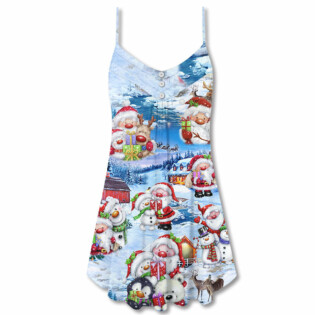 Santa And Snowman Christmas Holiday - V-neck Sleeveless Cami Dress - Owl Ohh - Owl Ohh