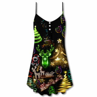 Christmas Neon Art Christmas Tree And Snowman - V-neck Sleeveless Cami Dress - Owl Ohh - Owl Ohh