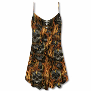 Skull Bullet Head Shot Fire - V-neck Sleeveless Cami Dress - Owl Ohh - Owl Ohh