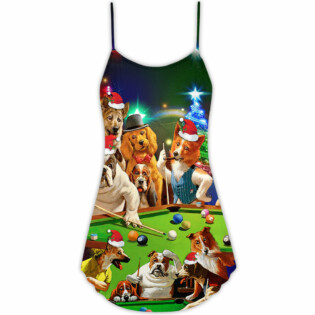 Billiard Vintage Dogs Christmas - V-neck Sleeveless Cami Dress - Owl Ohh - Owl Ohh
