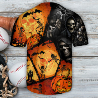 Skull Pumpkin Scary Halloween - Baseball Jersey - Owl Ohh - Owl Ohh