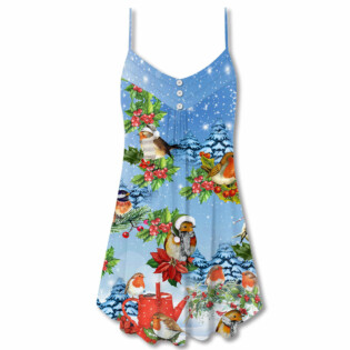 Robin Birds Amazing Merry Christmas - V-neck Sleeveless Cami Dress - Owl Ohh - Owl Ohh