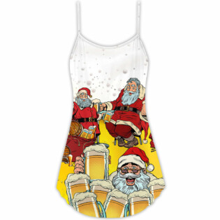 Christmas Santa I Want More Beer - V-neck Sleeveless Cami Dress - Owl Ohh - Owl Ohh