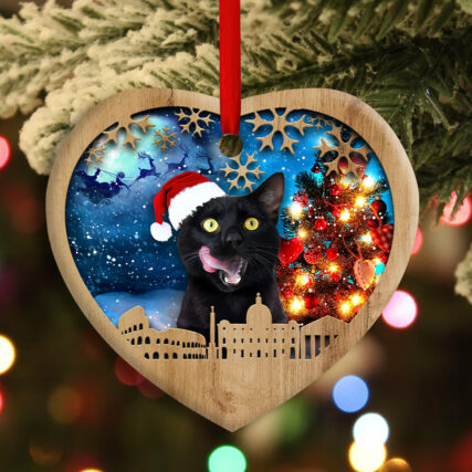 Christmas Black Cat Happy Xmas Light Santa Claus Decor Tree Hanging - Heart Ornament - Owl Ohh - Owl Ohh
