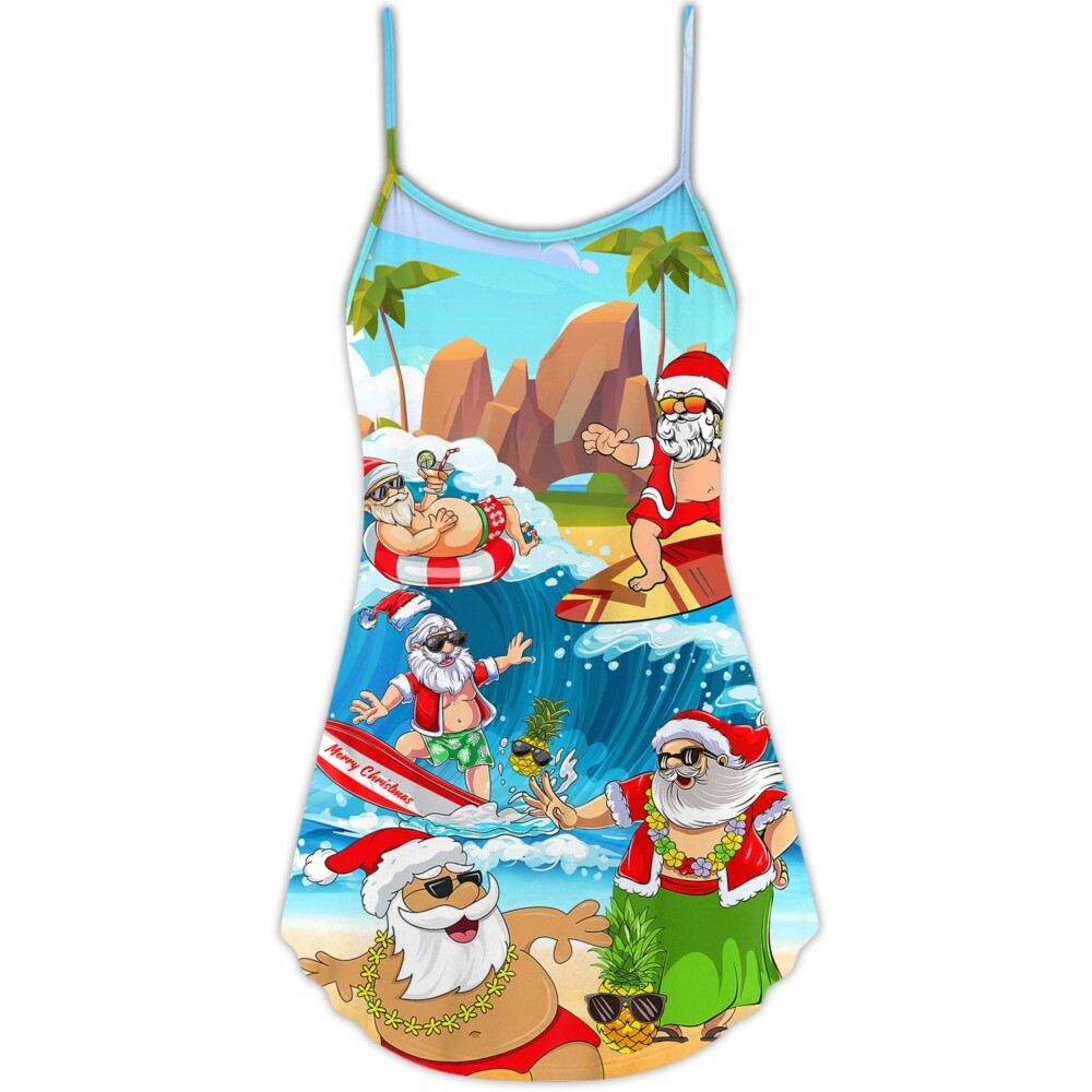 Christmas Santa Claus Play On The Beach Mele Kalikimaka Funny - V-neck Sleeveless Cami Dress - Owl Ohh - Owl Ohh