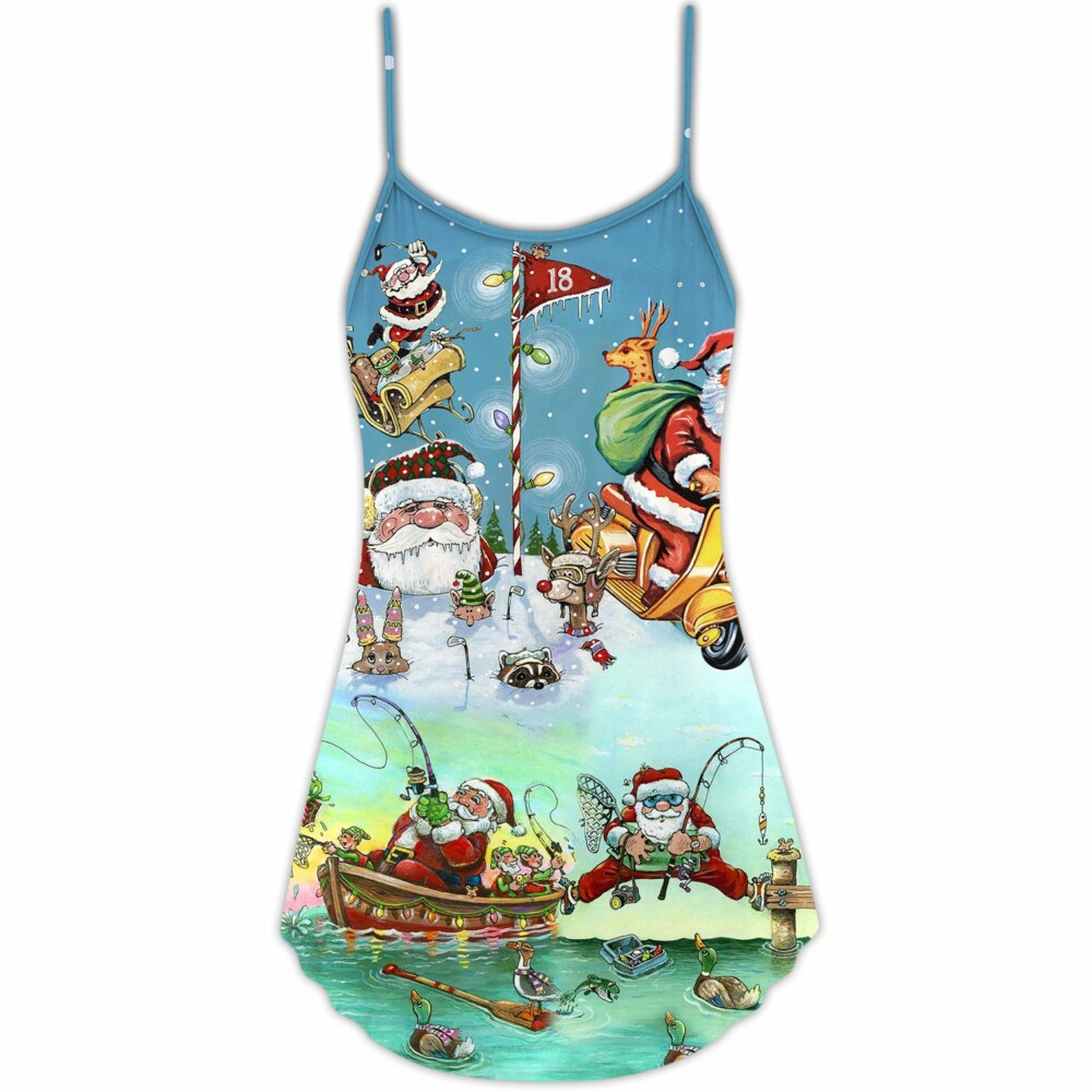 Christmas Cute Santa Claus So Happy - V-neck Sleeveless Cami Dress - Owl Ohh - Owl Ohh