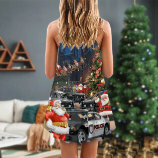 Christmas Santa Police Car Merry Xmas - V-neck Sleeveless Cami Dress - Owl Ohh - Owl Ohh