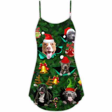 Dog Merry Pit-Mas PitBull Christmas - V-neck Sleeveless Cami Dress - Owl Ohh - Owl Ohh