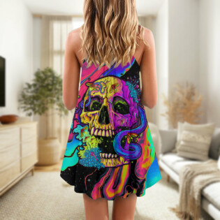 Skull And Moth Night Butterfly Neon Style - V-neck Sleeveless Cami Dress - Owl Ohh - Owl Ohh