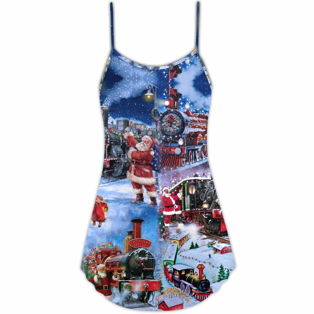 Christmas Santa And Train Happiness - V-neck Sleeveless Cami Dress - Owl Ohh - Owl Ohh
