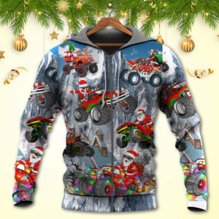 Christmas Funny Santa Claus Riding Red Truck Snow Mountain - Hoodie - Owl Ohh - Owl Ohh