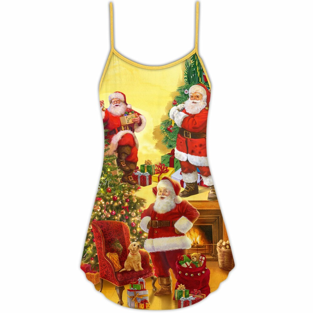 Christmas Santa Claus Story Happy Xmas Art Style - V-neck Sleeveless Cami Dress - Owl Ohh - Owl Ohh