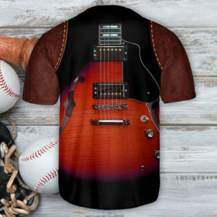 Guitar Red Leather Style Vintage Vibe - Baseball Jersey - Owl Ohh - Owl Ohh