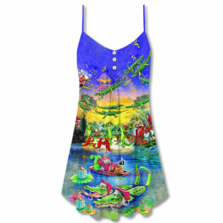 Crocodile Love Xmas Merry Christmas - V-neck Sleeveless Cami Dress - Owl Ohh - Owl Ohh