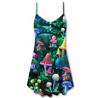 Hippie Mushroom Galaxy Neon Art - V-neck Sleeveless Cami Dress - Owl Ohh - Owl Ohh