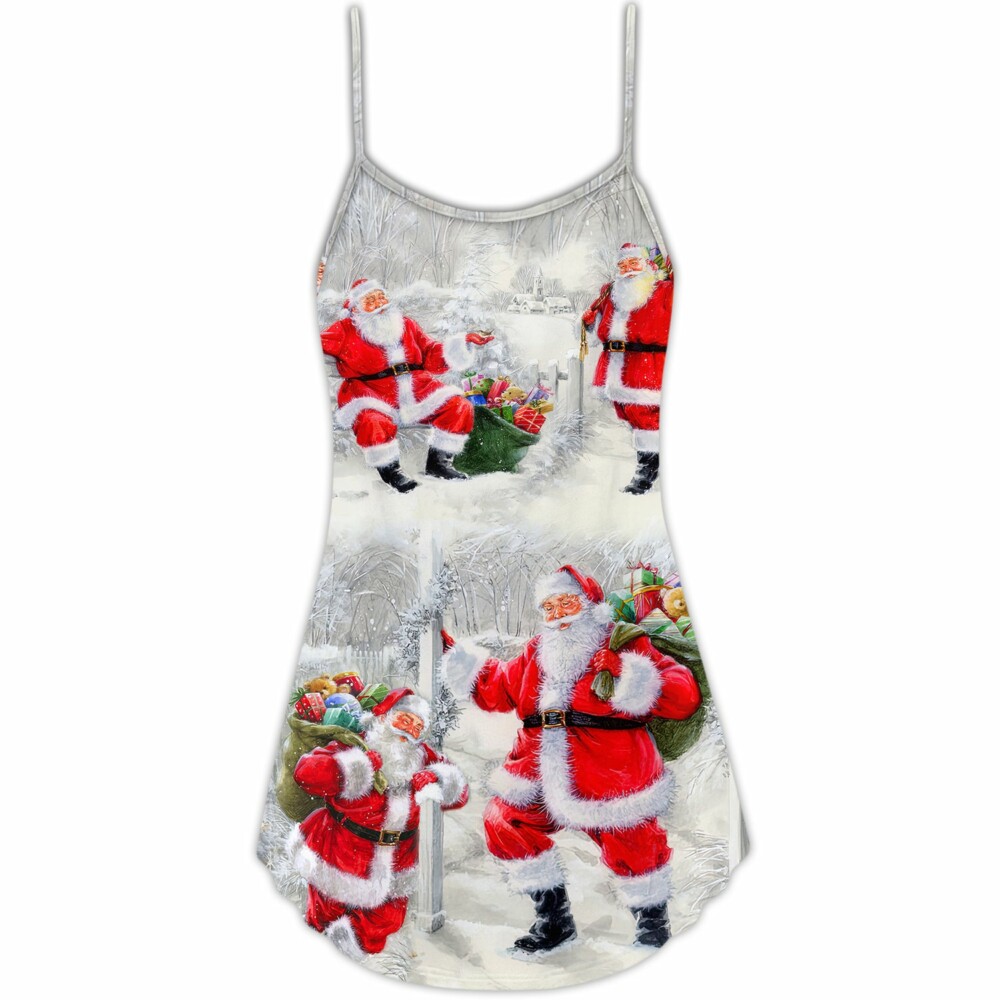 Christmas Santa Is Always With You Art Style - V-neck Sleeveless Cami Dress - Owl Ohh - Owl Ohh