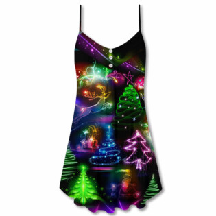 Christmas Neon Art Christmas Tree And Snowman - V-neck Sleeveless Cami Dress - Owl Ohh - Owl Ohh