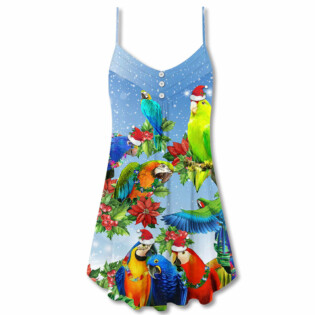 Parrot Couple Merry Christmas - V-neck Sleeveless Cami Dress - Owl Ohh - Owl Ohh