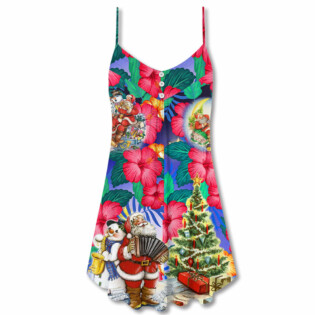Flower Tropical Santa Merry Christmas Snow - V-neck Sleeveless Cami Dress - Owl Ohh - Owl Ohh