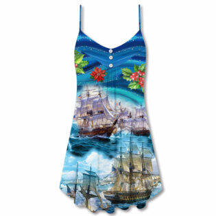 Sailing Merry Christmas Starry Night - V-neck Sleeveless Cami Dress - Owl Ohh - Owl Ohh
