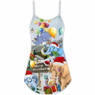 Elephant Funny Having Fun On Christmas Day - V-neck Sleeveless Cami Dress - Owl Ohh - Owl Ohh