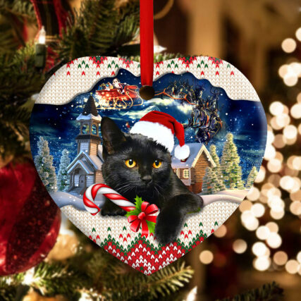 Christmas Black Cat Funny Xmas Light Santa Claus Decor Tree Hanging - Heart Ornament - Owl Ohh - Owl Ohh