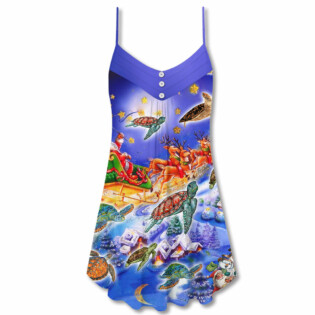 Turtle Santa Merry Christmas Snow - V-neck Sleeveless Cami Dress - Owl Ohh - Owl Ohh