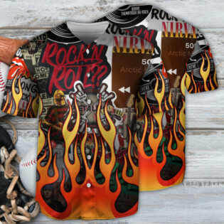 Music Rock Music Red Flame Chill - Baseball Jersey - Owl Ohh - Owl Ohh