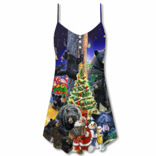 Bear Family Santa Merry Christmas Snow - V-neck Sleeveless Cami Dress - Owl Ohh - Owl Ohh