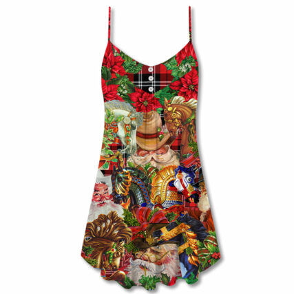 Santa Cowboy Red Style Merry Christmas - V-neck Sleeveless Cami Dress - Owl Ohh - Owl Ohh