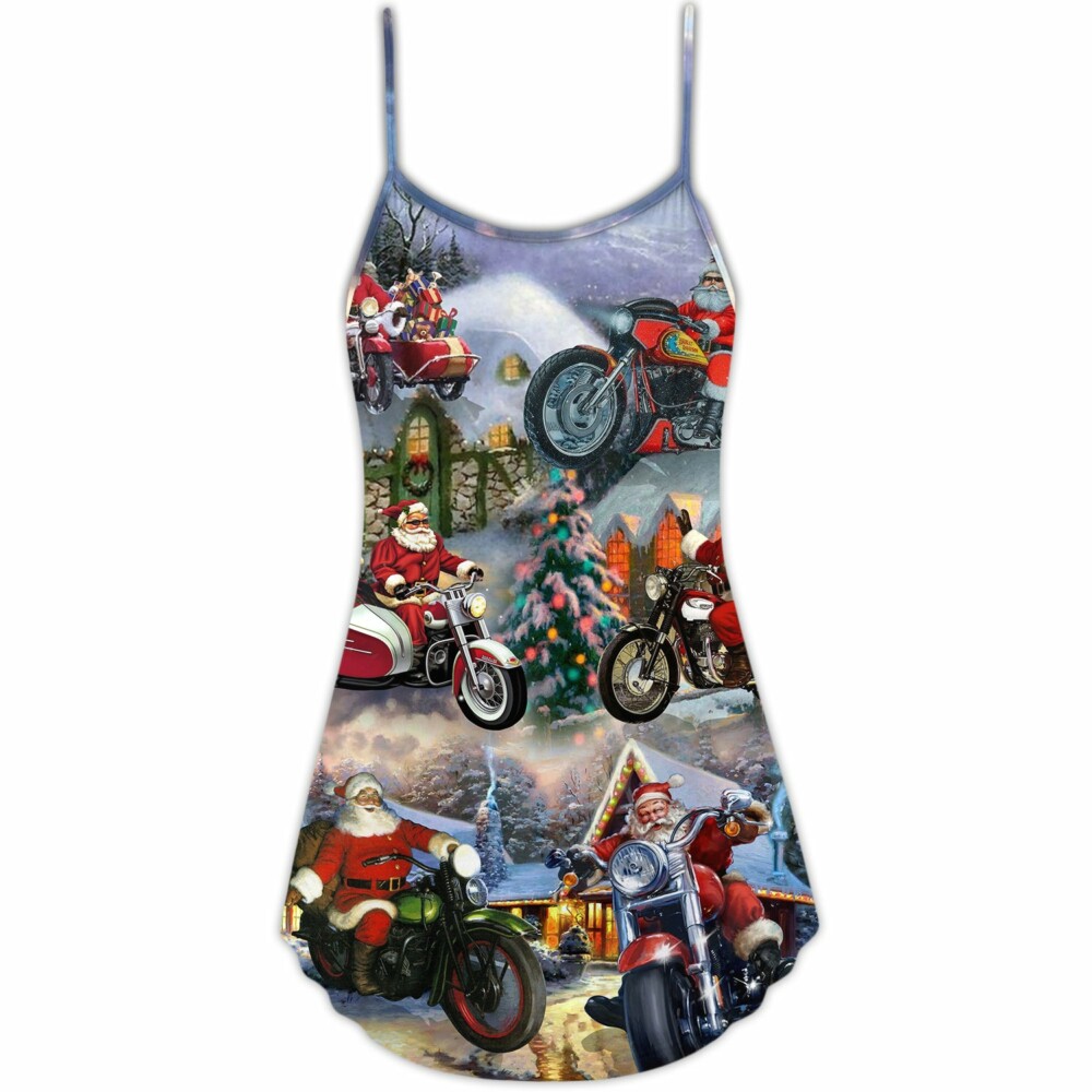 Christmas Santa Claus Driving Motorcycle Bike Gift Light Art Style - V-neck Sleeveless Cami - Owl Ohh - Owl Ohh