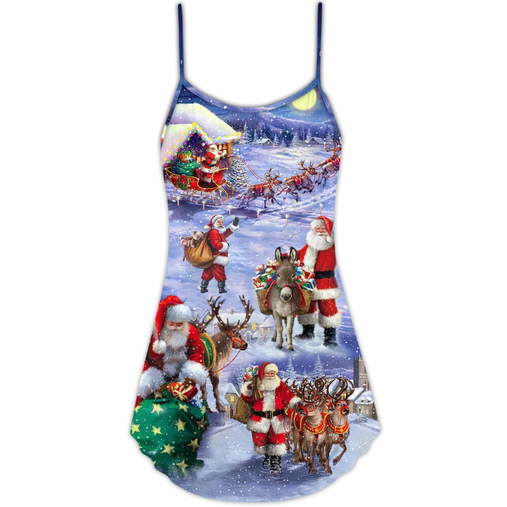 Christmas Santa Claus Story Night Gift For Xmas Painting Style - V-neck Sleeveless Cami Dr - Owl Ohh - Owl Ohh