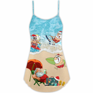 Christmas Santa Play On Beach - V-neck Sleeveless Cami Dress - Owl Ohh - Owl Ohh