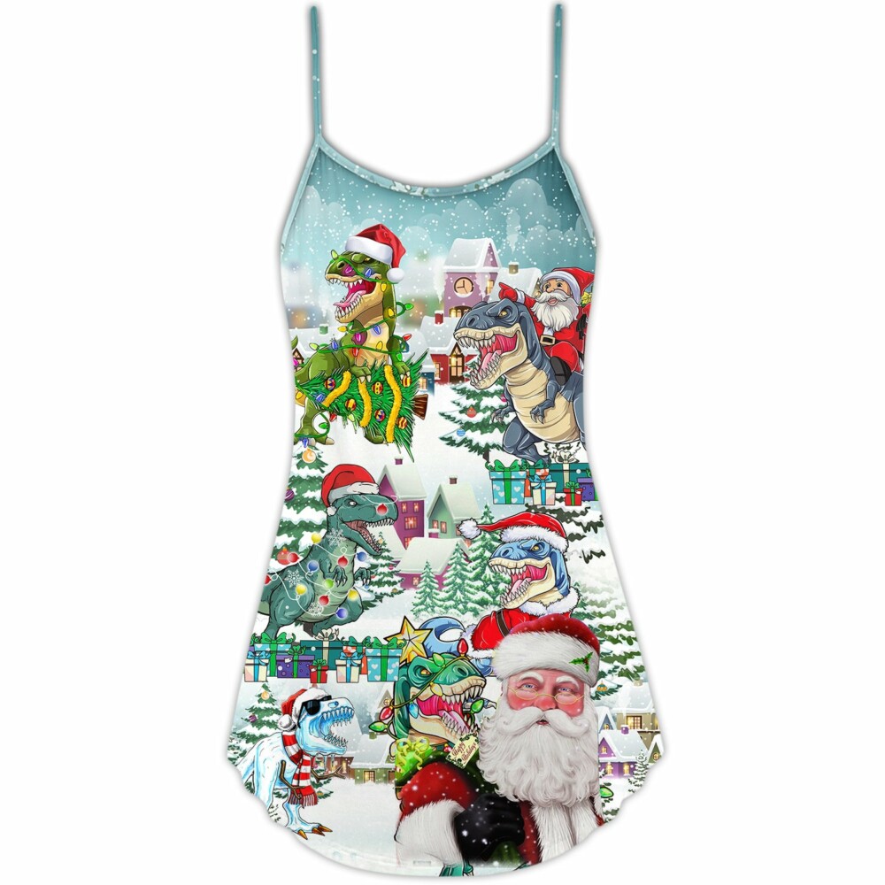 Christmas Have A Roarsome Funny Santa Claus - V-neck Sleeveless Cami Dress - Owl Ohh - Owl Ohh