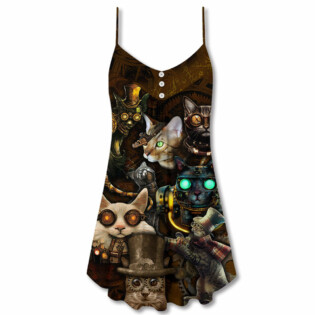 Cat Steampunk Art Steal Heart - V-neck Sleeveless Cami Dress - Owl Ohh - Owl Ohh