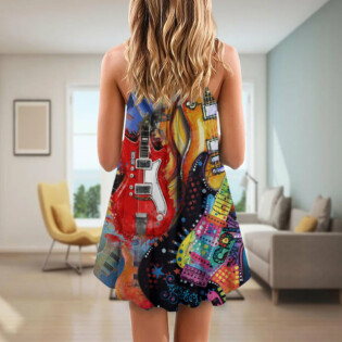 Guitar Galaxy Amazing Background Colorful - V-neck Sleeveless Cami Dress - Owl Ohh - Owl Ohh