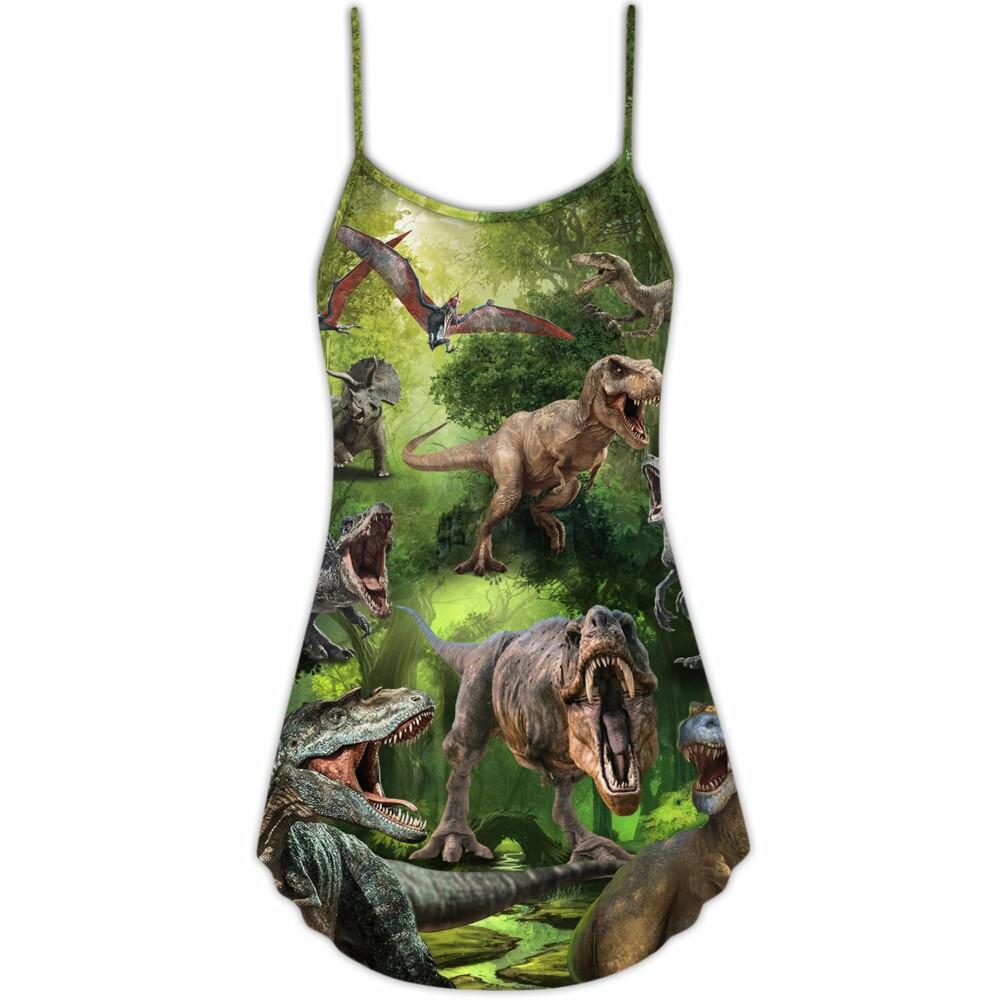 Dinosaur Cool In The Forest Style - V-neck Sleeveless Cami Dress - Owl Ohh - Owl Ohh