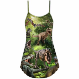 Dinosaur Cool In The Forest Style - V-neck Sleeveless Cami Dress - Owl Ohh - Owl Ohh