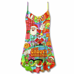 Christmas Hippie Santa Bus Peace - V-neck Sleeveless Cami Dress - Owl Ohh - Owl Ohh