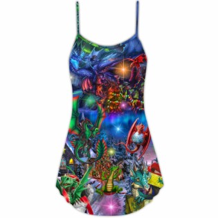Christmas Dragon Light Art Style - V-neck Sleeveless Cami Dress - Owl Ohh - Owl Ohh