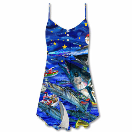 Fish Love Ocean Blue Merry Christmas - V-neck Sleeveless Cami Dress - Owl Ohh - Owl Ohh