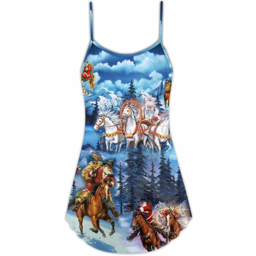 Horses And Santa Love Christmas - V-neck Sleeveless Cami Dress - Owl Ohh - Owl Ohh