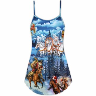 Horses And Santa Love Christmas - V-neck Sleeveless Cami Dress - Owl Ohh - Owl Ohh