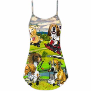 Golf Dog Driving Golf Cart Art Style - V-neck Sleeveless Cami Dress - Owl Ohh - Owl Ohh