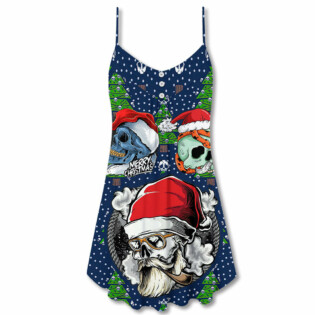 Skull With Santa Hat Merry Christmas Snow - V-neck Sleeveless Cami Dress - Owl Ohh - Owl Ohh