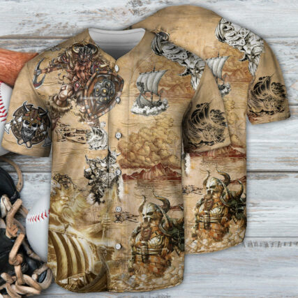 Viking Map War Vintage Style - Baseball Jersey - Owl Ohh - Owl Ohh