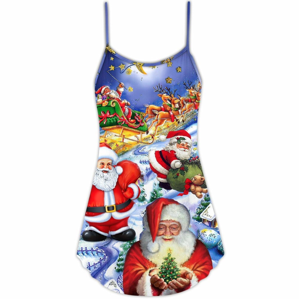 Christmas Funny Santa Claus Happy Xmas Is Coming Art Style Type - V-neck Sleeveless Cami Dress - Owl Ohh - Owl Ohh