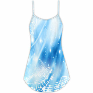 Music Musical Notes on A Dark Blue - V-neck Sleeveless Cami Dress - Owl Ohh - Owl Ohh