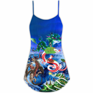 Christmas Santa Riding A Dragon - V-neck Sleeveless Cami Dress - Owl Ohh - Owl Ohh