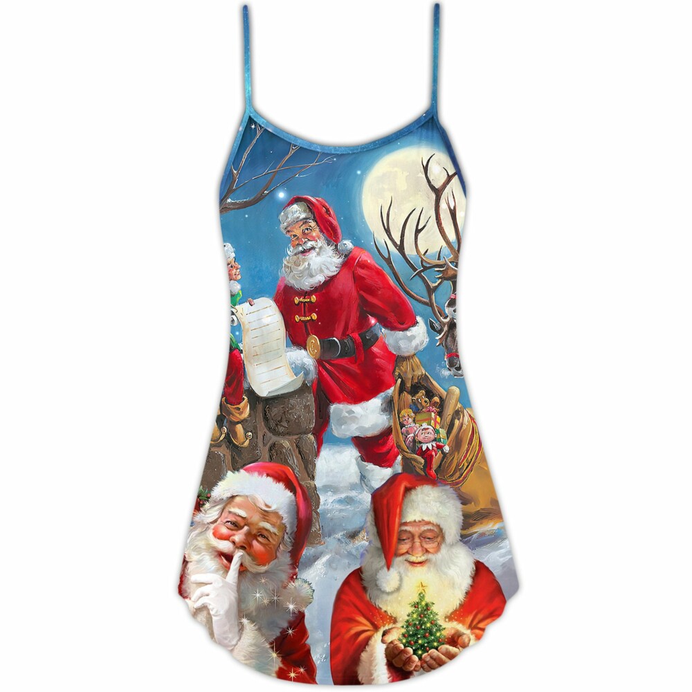 Christmas Funny Santa Claus Elf Xmas Is Coming Blue Sky Art Style - V-neck Sleeveless C - Owl Ohh - Owl Ohh